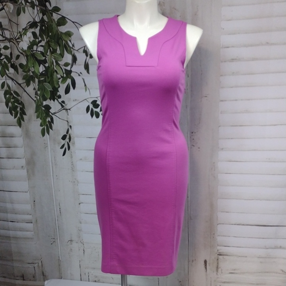 Banana Republic Fitted Midi Dress in Bright Fuchsia Size 12